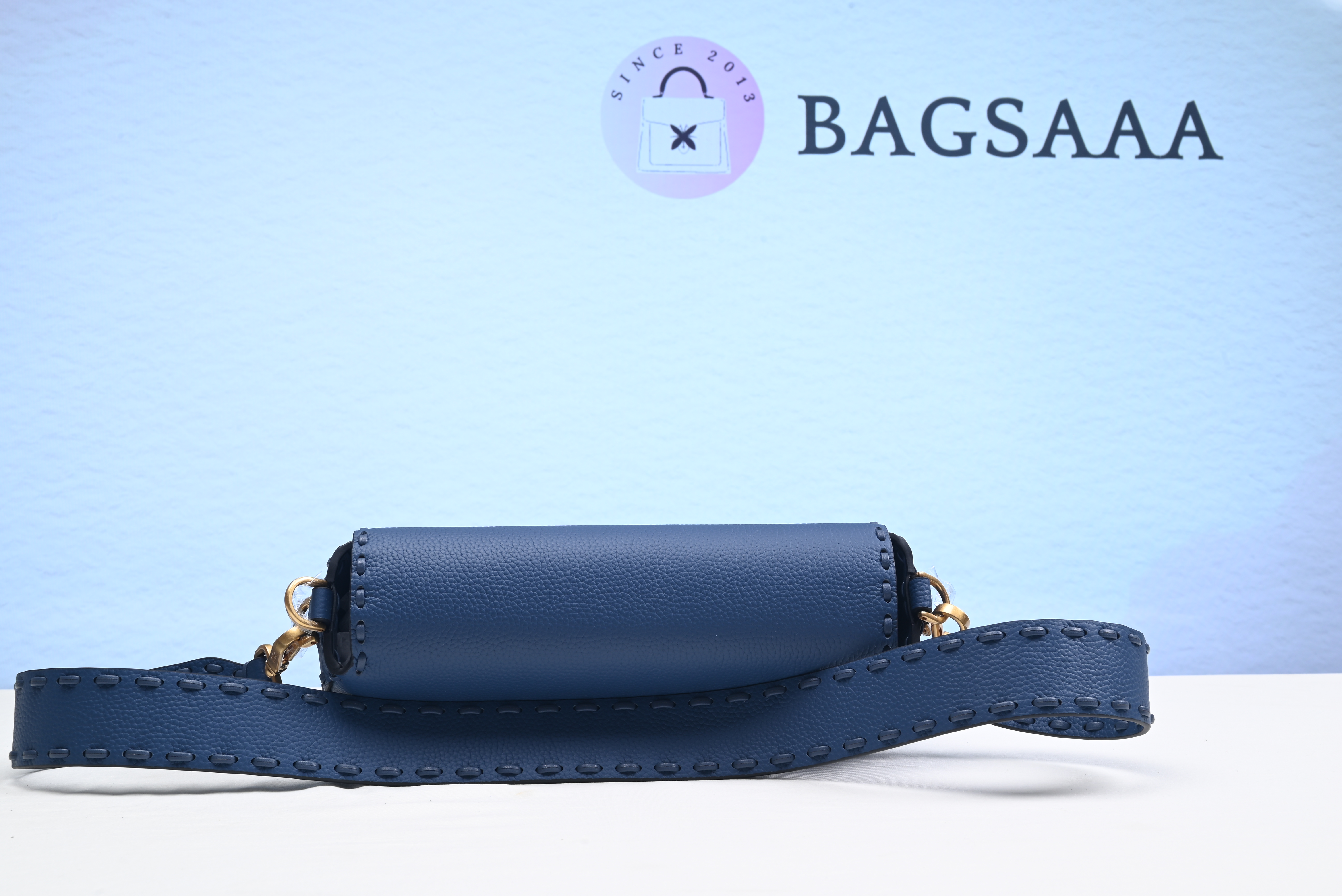 Bagsaaa F**di Baguette Blue Selleria bag with oversize topstitching