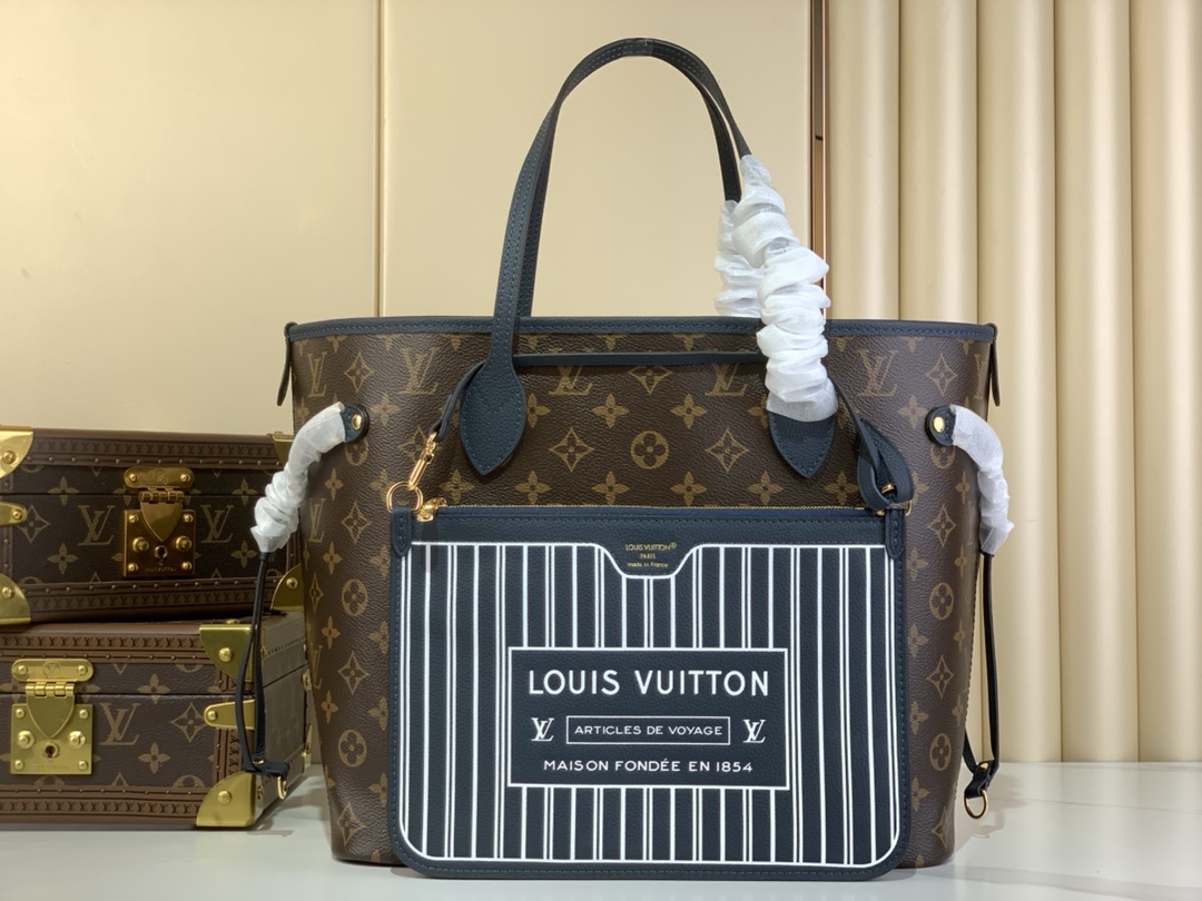 Bagsaaa LV M14994 Neverfull Inside Out MM Bag Navy Blue - 31cm