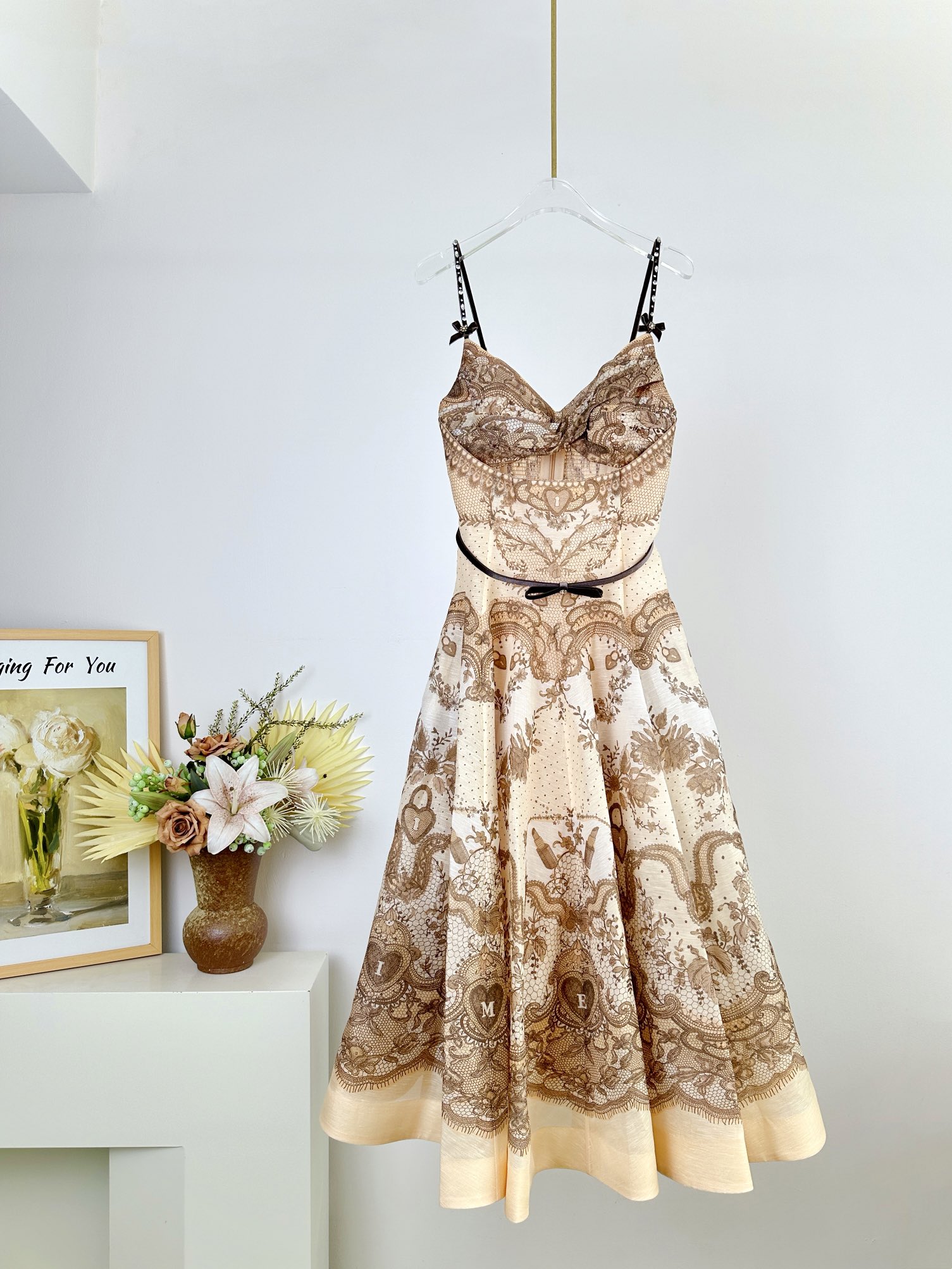 Bagsaaa Zimmermann Crush cutout linen and silk organza midi dress in the peach lace print