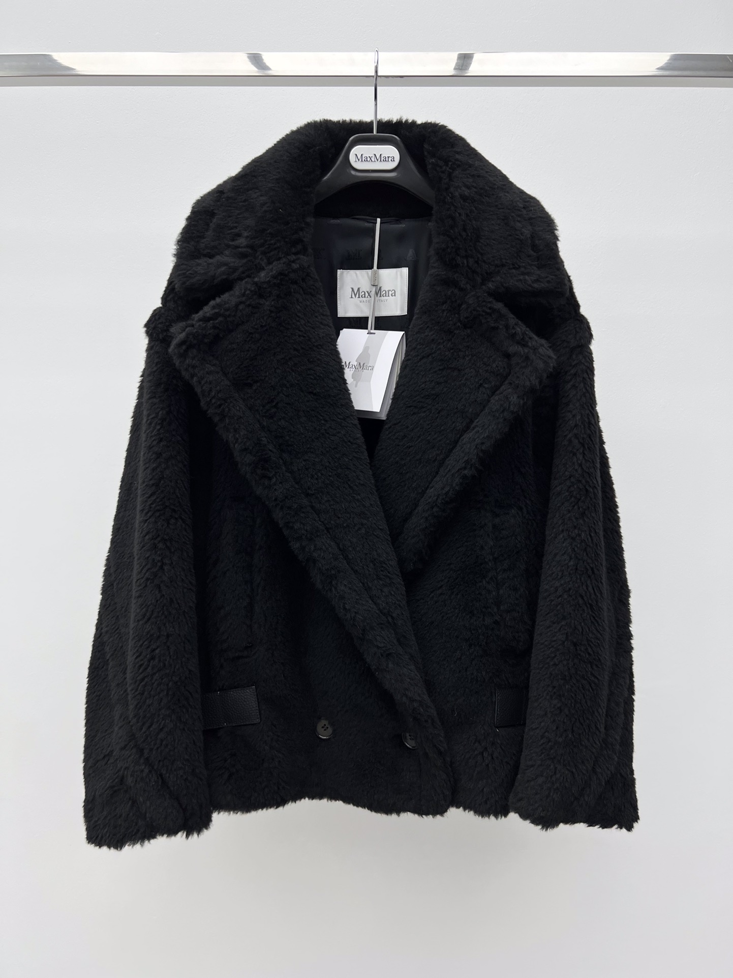 Bagsaaa Max Mara Teddy Bear Icon coat in black alpaca and wool-blend fabric